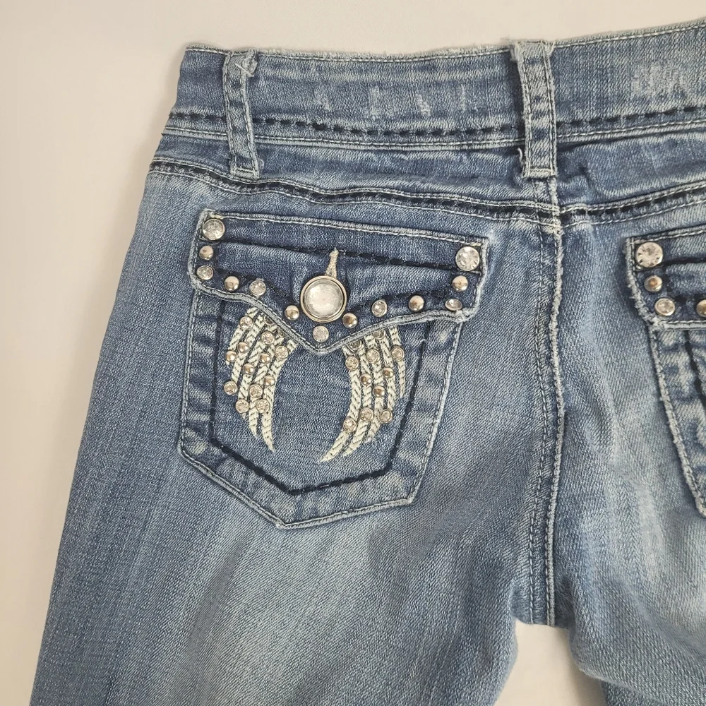 La Idol Jeans Angel Wing Embroidered Rhinestone Bling Size 3
